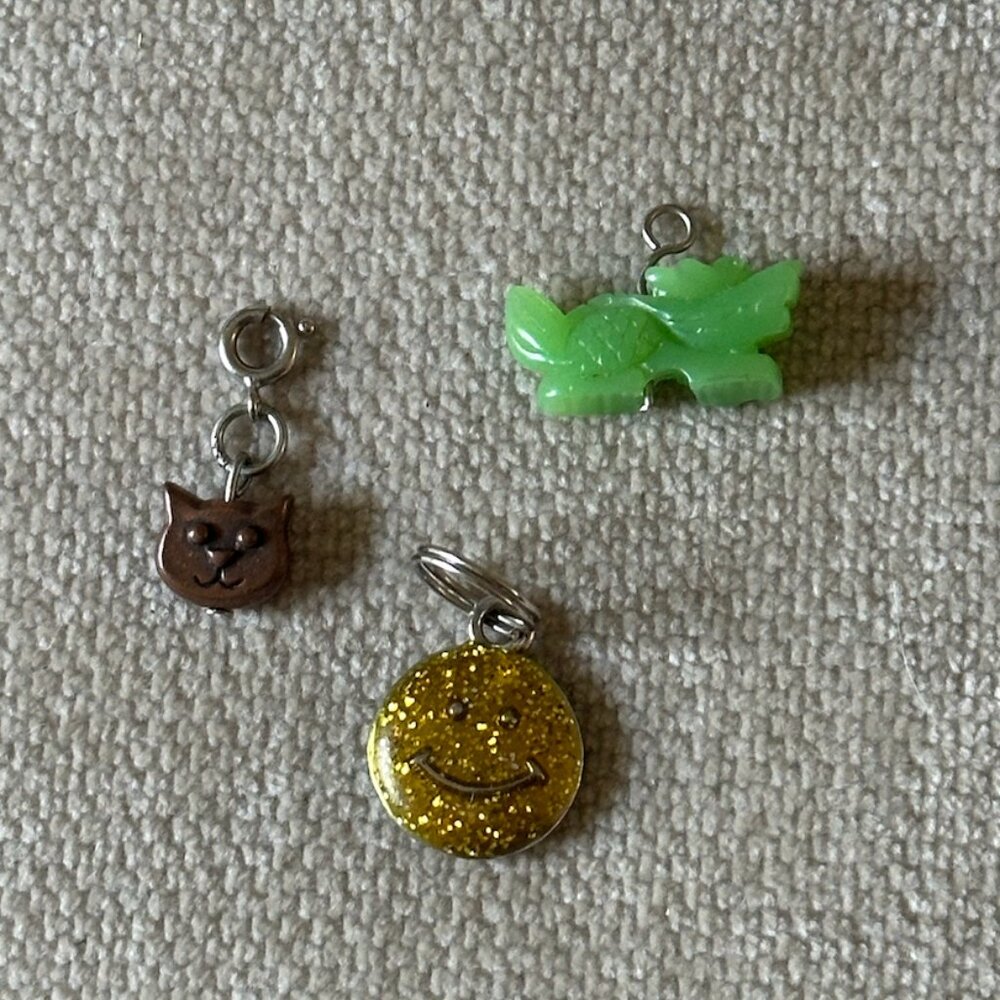 Tiny Charm Lot Pewter Bronze Tone Cat "Jade" Dragon Glittery Smiley Face